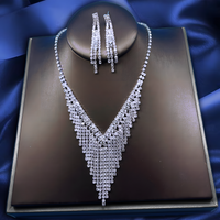 Bridal Crystal Rhinestone V-Shape Necklace & Dangle Earrings Jewelry Set 435