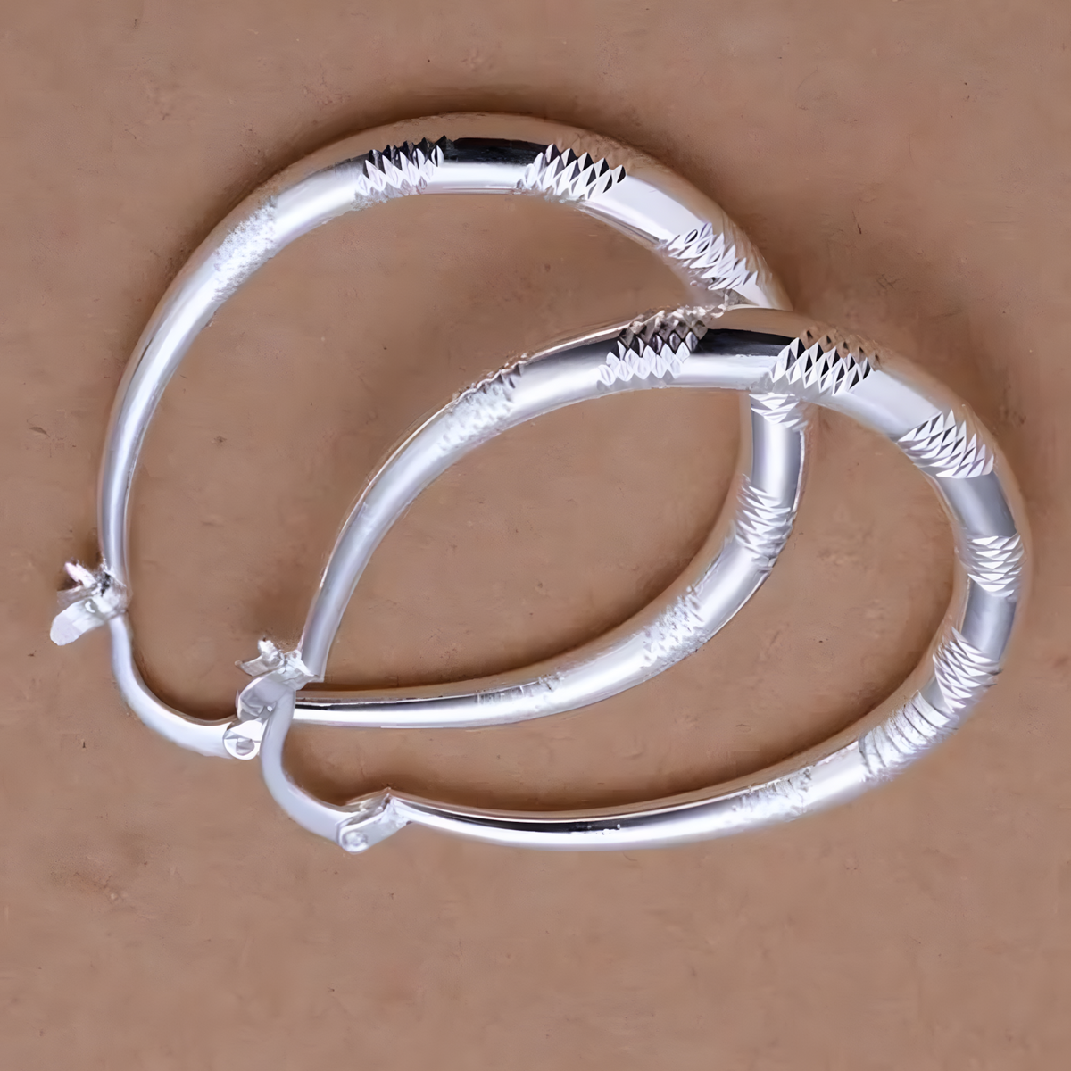 Textured Hoop Earrings for Women – Copper Alloy with 925 Silver Plating 1204