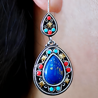Vintage Water Drop Dangle Earrings Women Copper Alloy 925 Silver Plating - 1222
