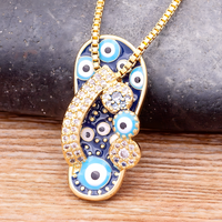 Enamel Slipper Pendant, Blue Evil Eye Protection Necklace, Bohemian FashION B159
