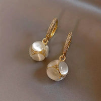Exquisite Ball Design Moonstone Inlaid Dangle Earring Elegant Luxury Style 75 UK