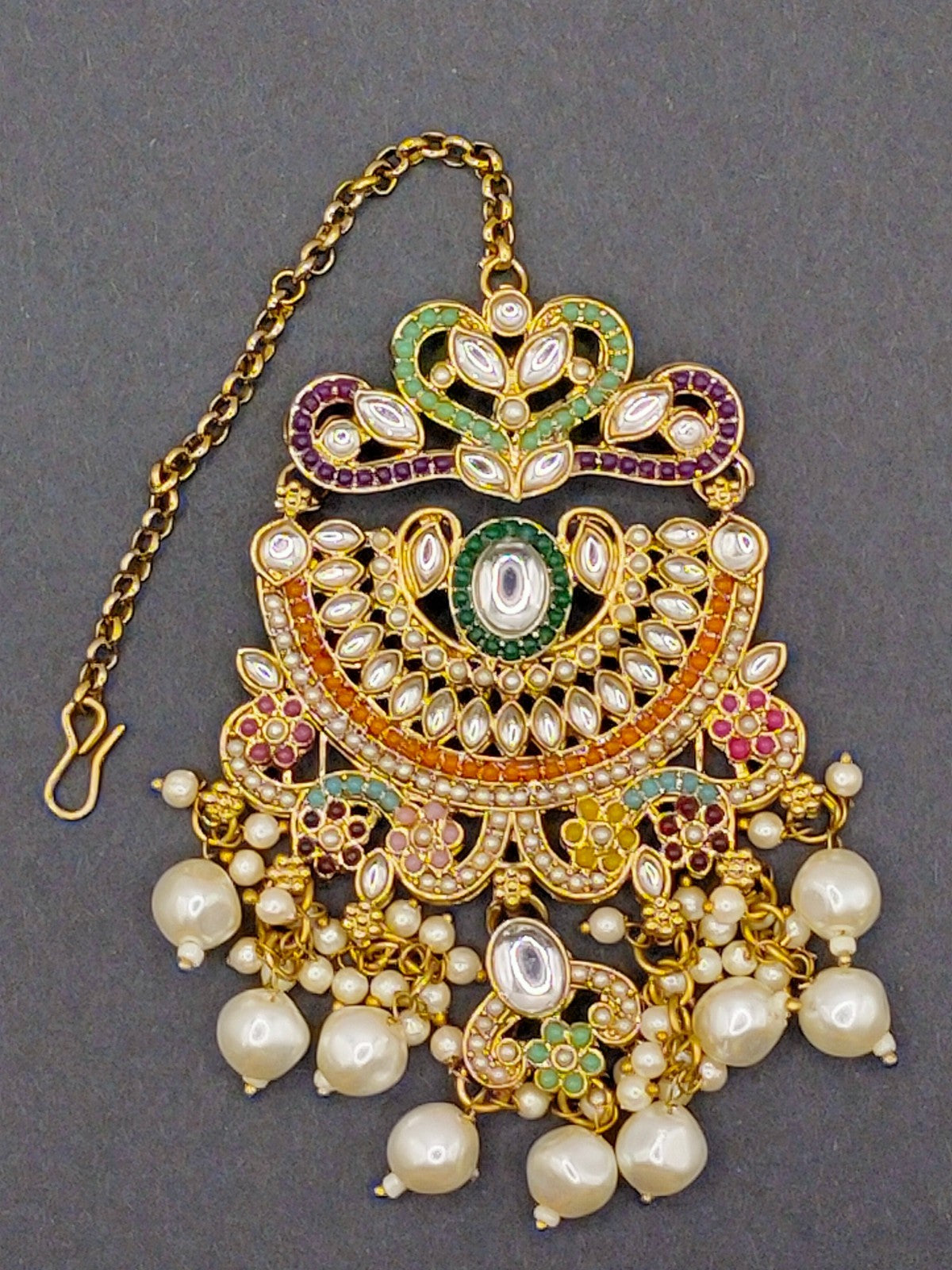 Elegant Bollywood Inspired Gold Kundan Earrings and Tika Set Indian Jewelry 247