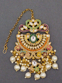 Elegant Bollywood Inspired Gold Kundan Earrings and Tika Set Indian Jewelry 247