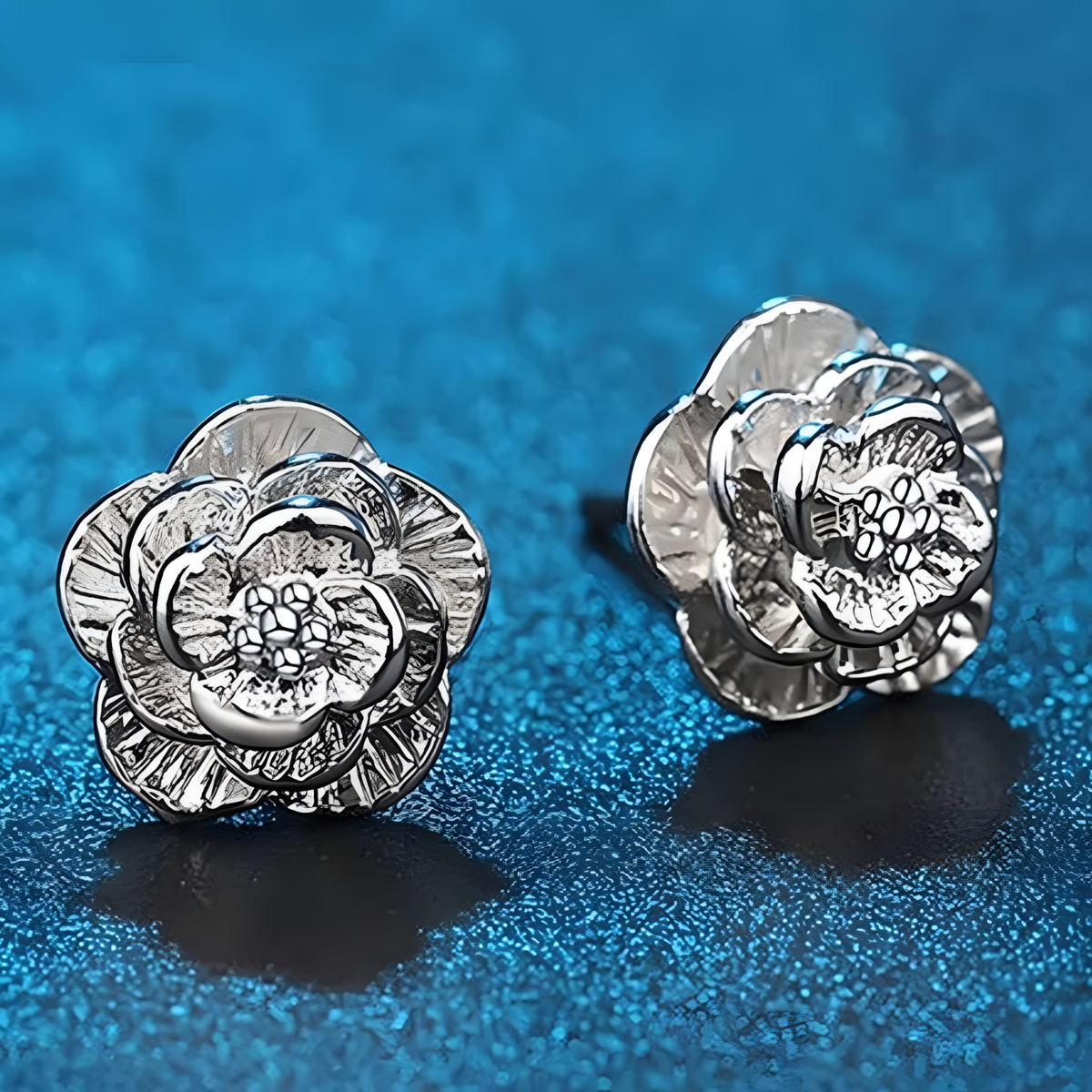 Solid 925 Sterling Silver Flower Stud Earrings for Women, Pretty Rose Floral 470
