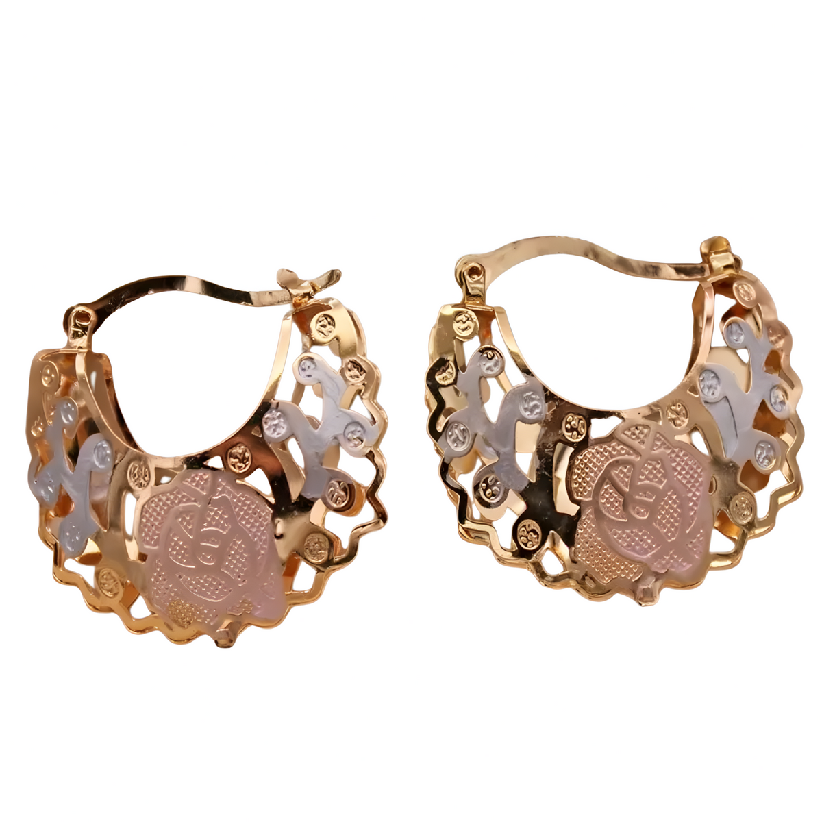 Rose Pattern Gold-Plated Zinc Alloy Hollow Hoop Earrings Women Lightweight 1479
