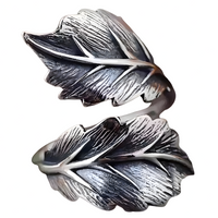 Vintage Leaf Wrap Ring Silver-Plated Alloy Adjustable Resizable Open Band 1477