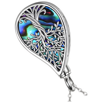 Tree Of Life Locket Pendant Necklace Silver Tone Abalone Shell Gift B101