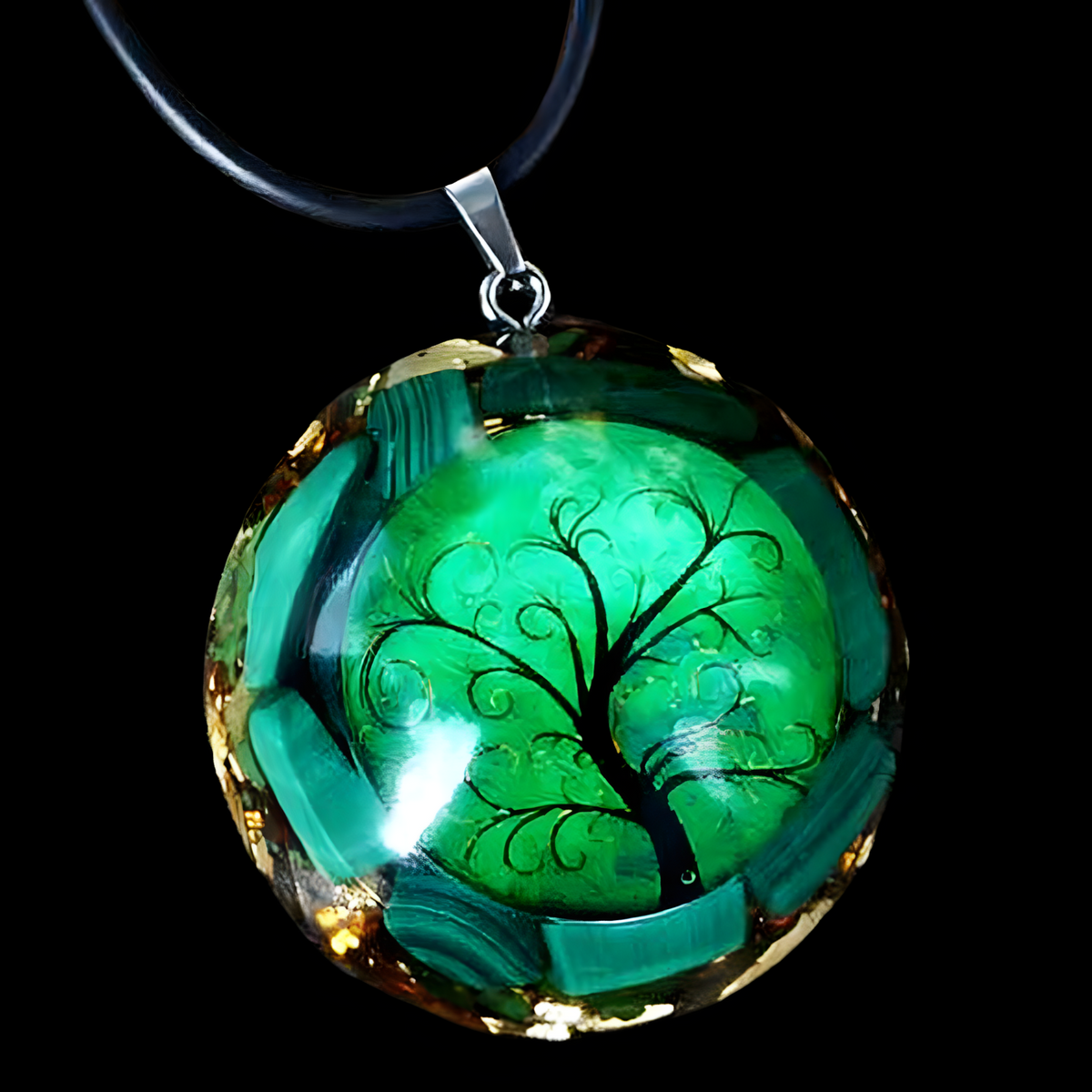 Orgonite Energy Pendant Green Malachite Tree Of Life Necklace –Resin Orgone 1075