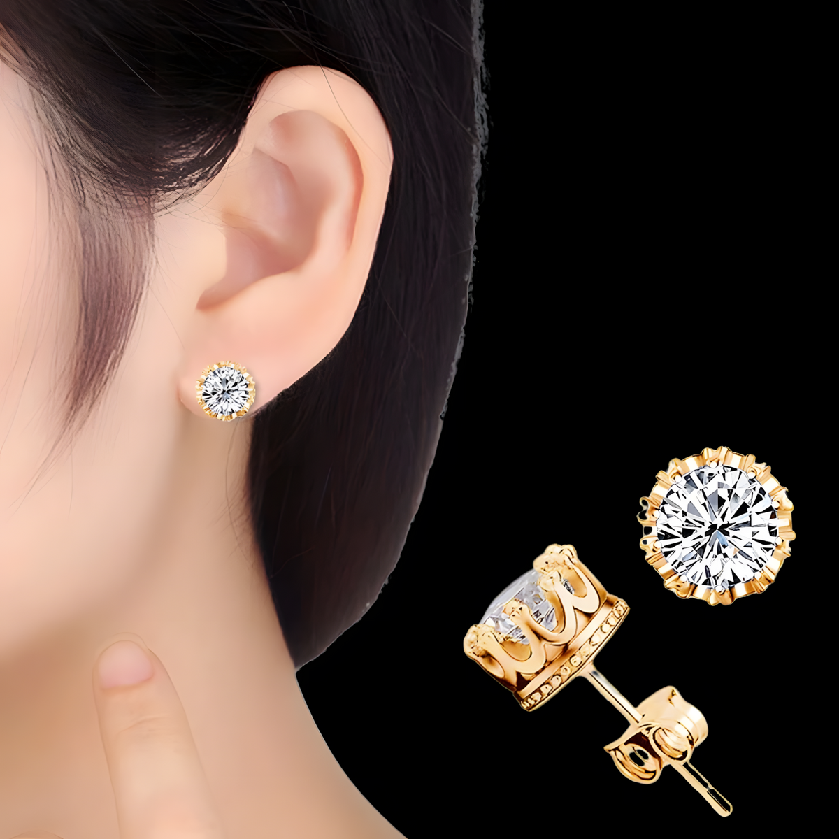 18K Gold-Plated Round Stud Earrings Women - Brilliant Cut Crystal Earrings 313