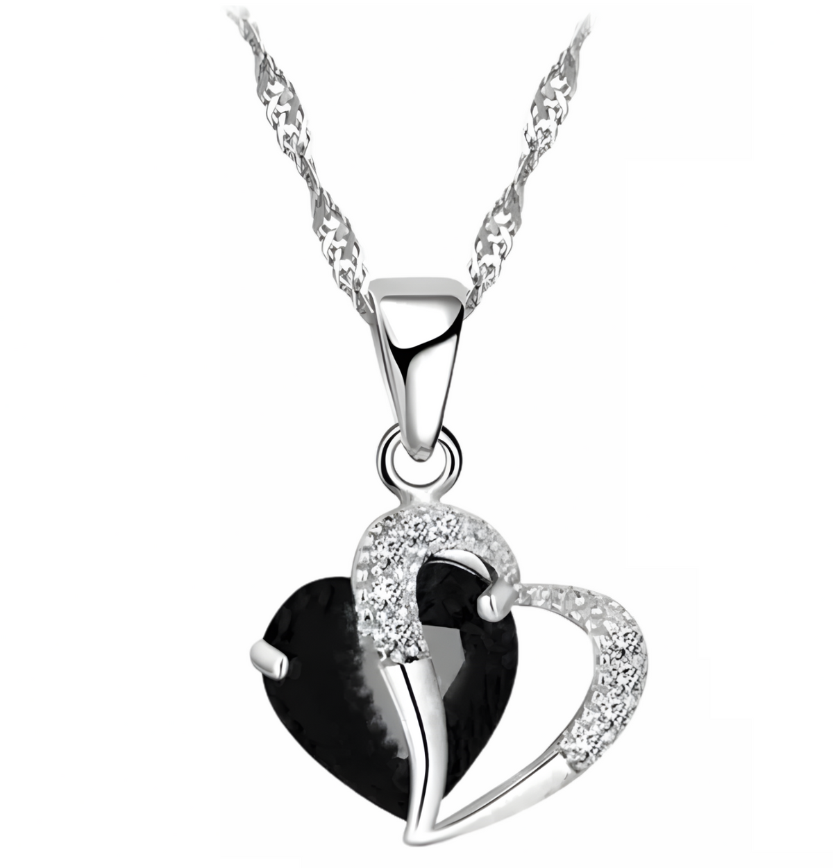 Jet Black Heart Necklace and Earrings Set for Women, Black Heart Pendant 1304