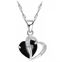 Jet Black Heart Necklace and Earrings Set for Women, Black Heart Pendant 1304
