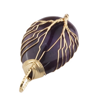Gold Amethyst Tree Of Life Pendant Necklace Women Oval Gemstone Statement 1342