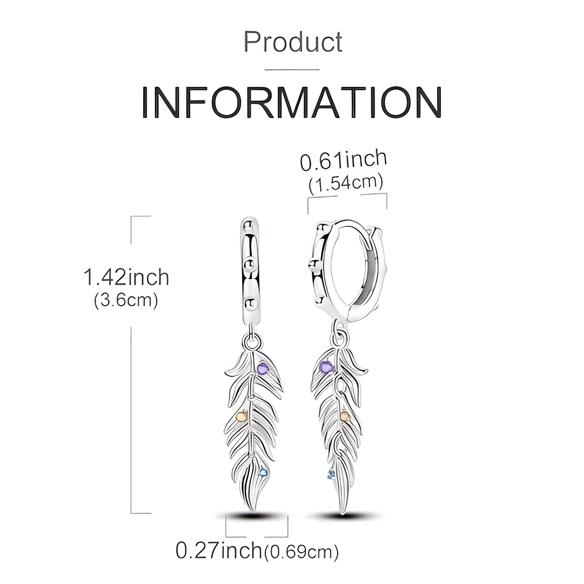 925 Sterling Silver Leaf Drop Earring for Women Elegant Feather Dangle Hoop 831