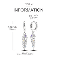 925 Sterling Silver Leaf Drop Earring for Women Elegant Feather Dangle Hoop 831