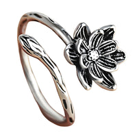 925 Sterling Silver Lotus Flower Ring (Adjustable) - Bohemian Vintage Floral 387