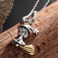 Witch Broom Pendant Necklace Unisex Zinc Alloy Magic Girl Charm, Vintage 1233