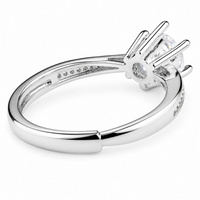 Round Cut Solitaire Ring Silver-Plated Alloy 4 Prong Engagement Ring Adjust 1616