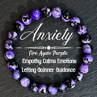 Anxiety Beaded Bracelet — Fire Agate Purple Polished Beads, Empathy Calms 1407