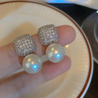 Delicate Square Stud Earrings Imitation Pearl Pendant Zinc Alloy Jewelry 76 UK