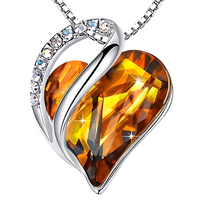 Orange Crystal Heart Pendant Necklace - Silver Plated Alloy Brass Fashion B319