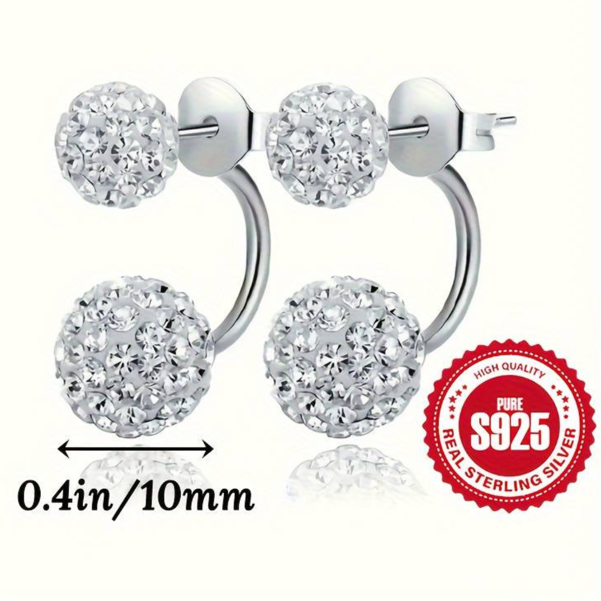Exquisite Double Ball Design Stud Earring 925 Sterling Silver Hypoallergenic 136