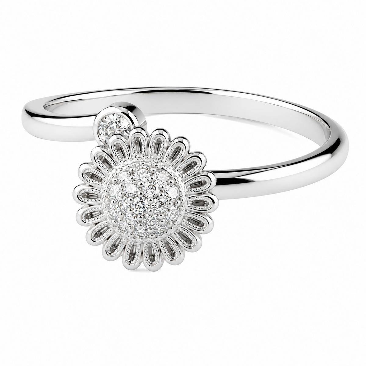 Sunflower Spinner Ring Adjustable Open Ring Silver Tone Floral Statement 1594