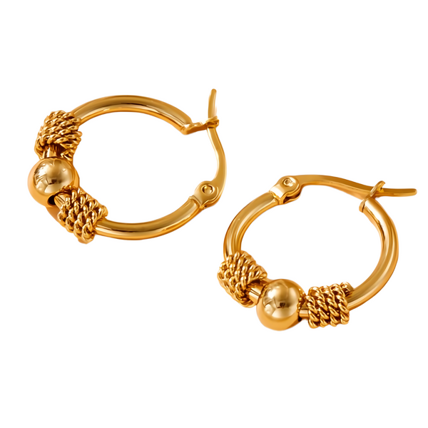 316L Stainless Steel Golden Hollow Woven Circular Hoop Earrings for Women 643