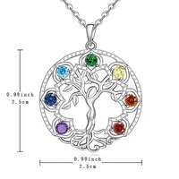 7 Chakra Tree of Life Pendant, Silver Plated Yoga Healing Stone Necklace B152