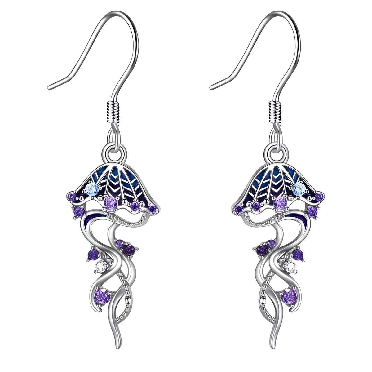 Oceanic Jellyfish Dangle Earrings — Purple Rhinestone & Blue Accent Stones 1432