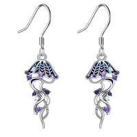 Oceanic Jellyfish Dangle Earrings — Purple Rhinestone & Blue Accent Stones 1432