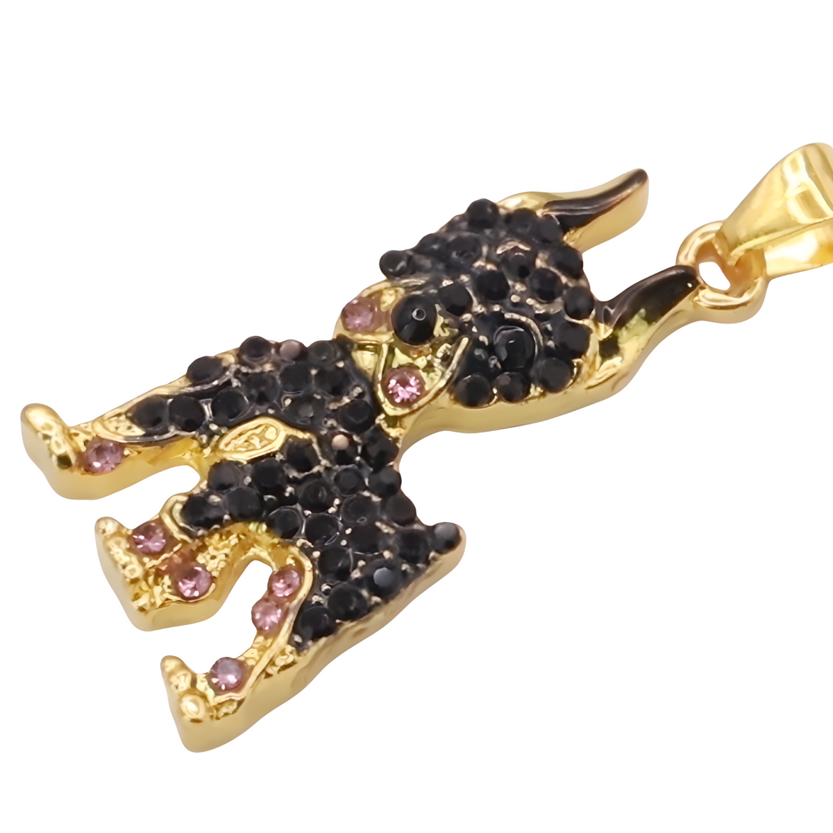 Doberman Pendant Necklace - Gold Plated Pavé Crystal Dog Charm Pendant B243