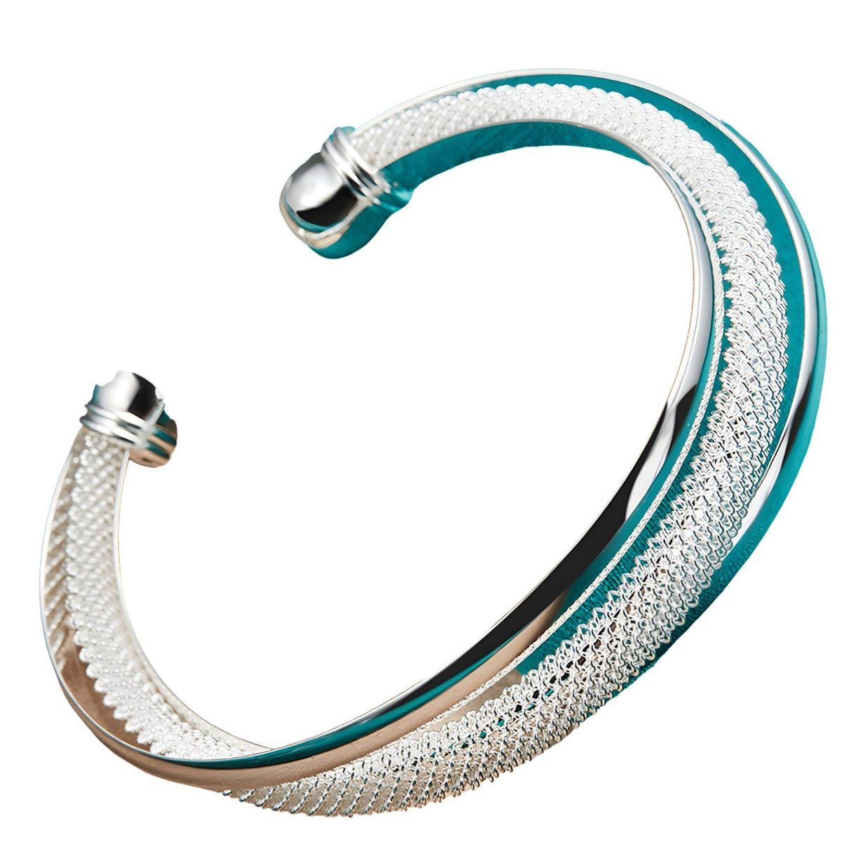 925 Silver-Plated Textured Open Bangle Bracelet Adjustable Unisex Round Cuff 884