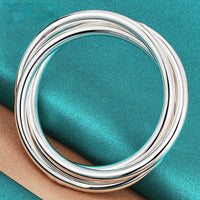 925 Sterling Silver Interlocking Trio Circle Bangle Bracelet- Linked Rings 396