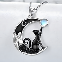 Black Cat Moon Pendant Necklace for Women – Zinc Geometric Crescent Moon 1240