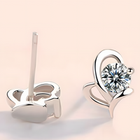 Silver-Plated Crystal Stud Earrings Women Elegant Geometric Butterfly Design 972