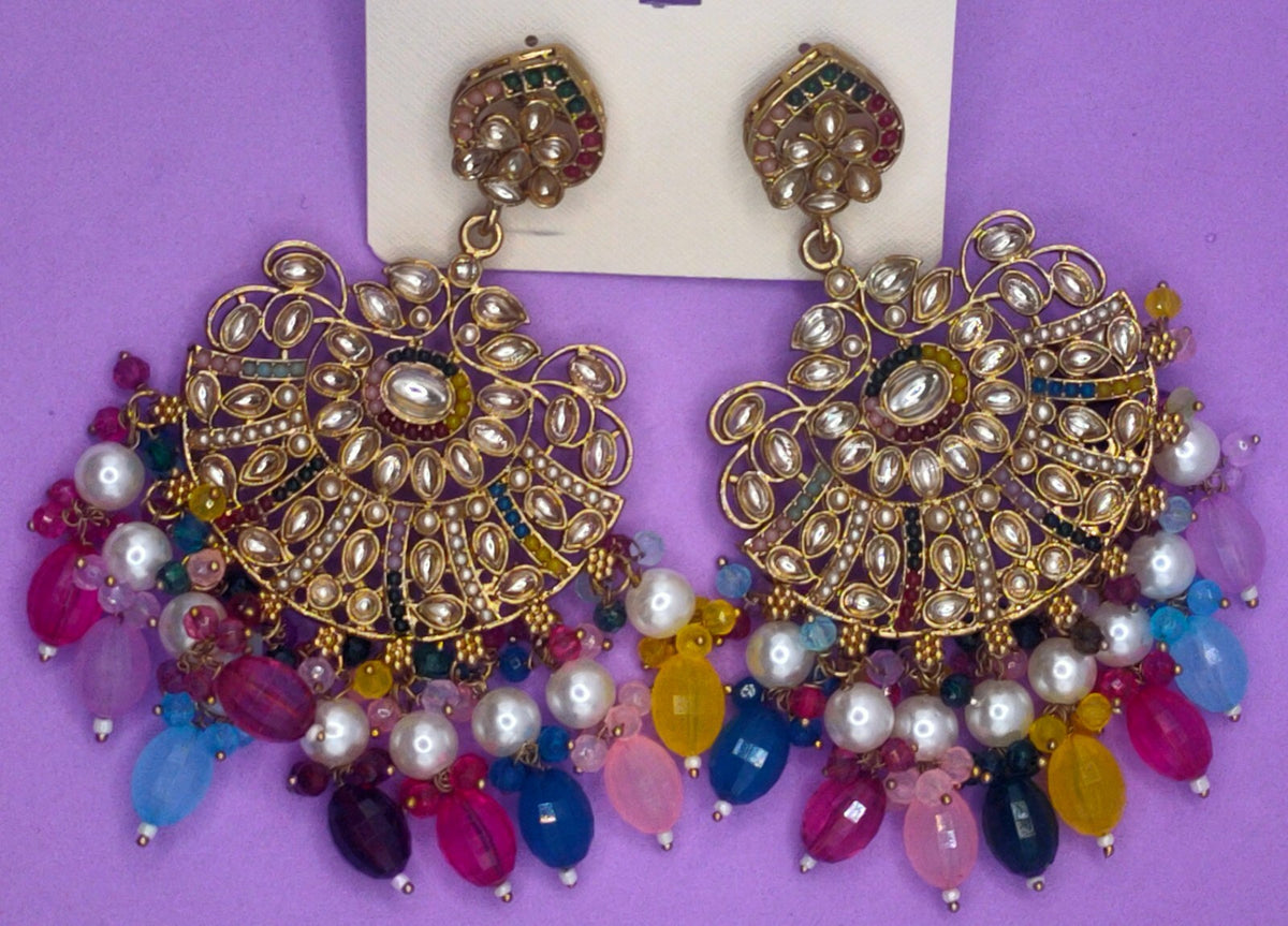 Elegant Bollywood Inspired Gold Kundan Earrings - Traditional Indian Jewelry 182