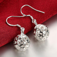 925 Sterling Silver Textured Ball Drop Earrings - Hollowed Out Sphere Dangle 357