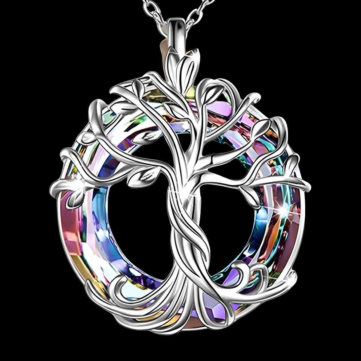 Silver Celtic Tree of Life Necklace with Dazzling Crystal Family & Harmony B78