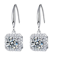 925 Sterling Silver Cubic Zirconia Halo Drop Earrings Square CZ Dangle 349