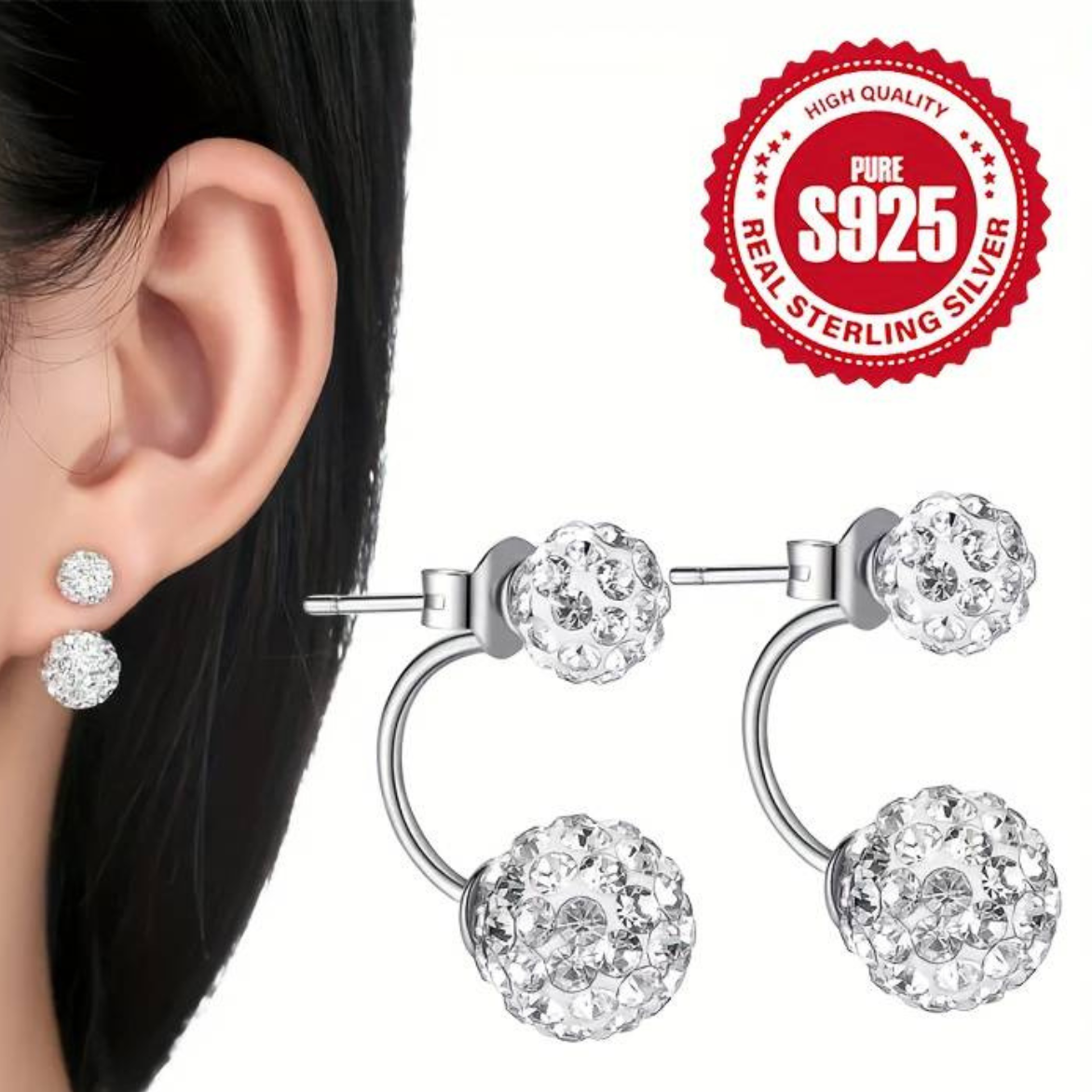Exquisite Double Ball Design Stud Earring 925 Sterling Silver Hypoallergenic 136
