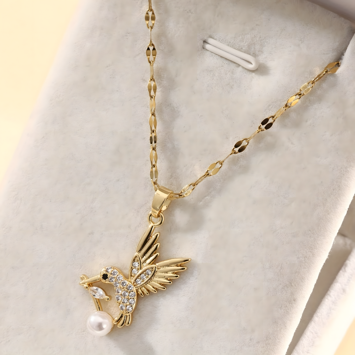 Golden Hummingbird Necklace for Women – 18K Gold Plated Copper Pendant 740