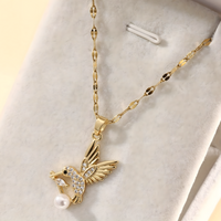 Golden Hummingbird Necklace for Women – 18K Gold Plated Copper Pendant 740