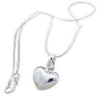 925 Silver-Plated Alloy Heart Pendant Necklace Women Polished Puff Heart 859