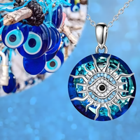 Blue Evil Eye Pendant Necklace For Women - Round Sunburst Eye Charm Chain 1789