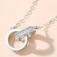 925 Sterling Silver Interlocking Rings Necklace Elegant Zircon Pendant Women 254