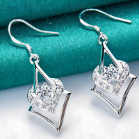 Silver Plated Geometric Heart Drop Earrings-Copper Alloy 925 Silver Plating 1207