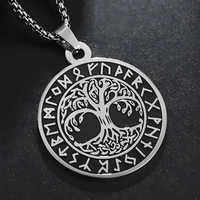 Viking Tree of Life Pendant Necklace for Men-Stainless Steel Nordic Circle- 1066