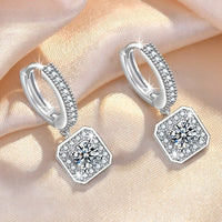 Sterling Silver Square Drop Hoop Earrings Cubic Zirconia Halo Elegant Dangle 345