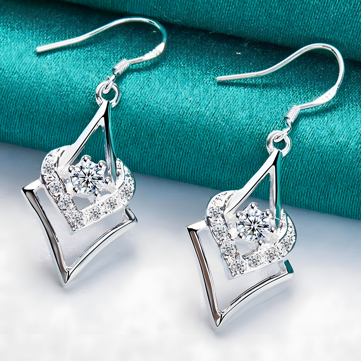 Silver Plated Geometric Heart Drop Earrings-Copper Alloy 925 Silver Plating 1207