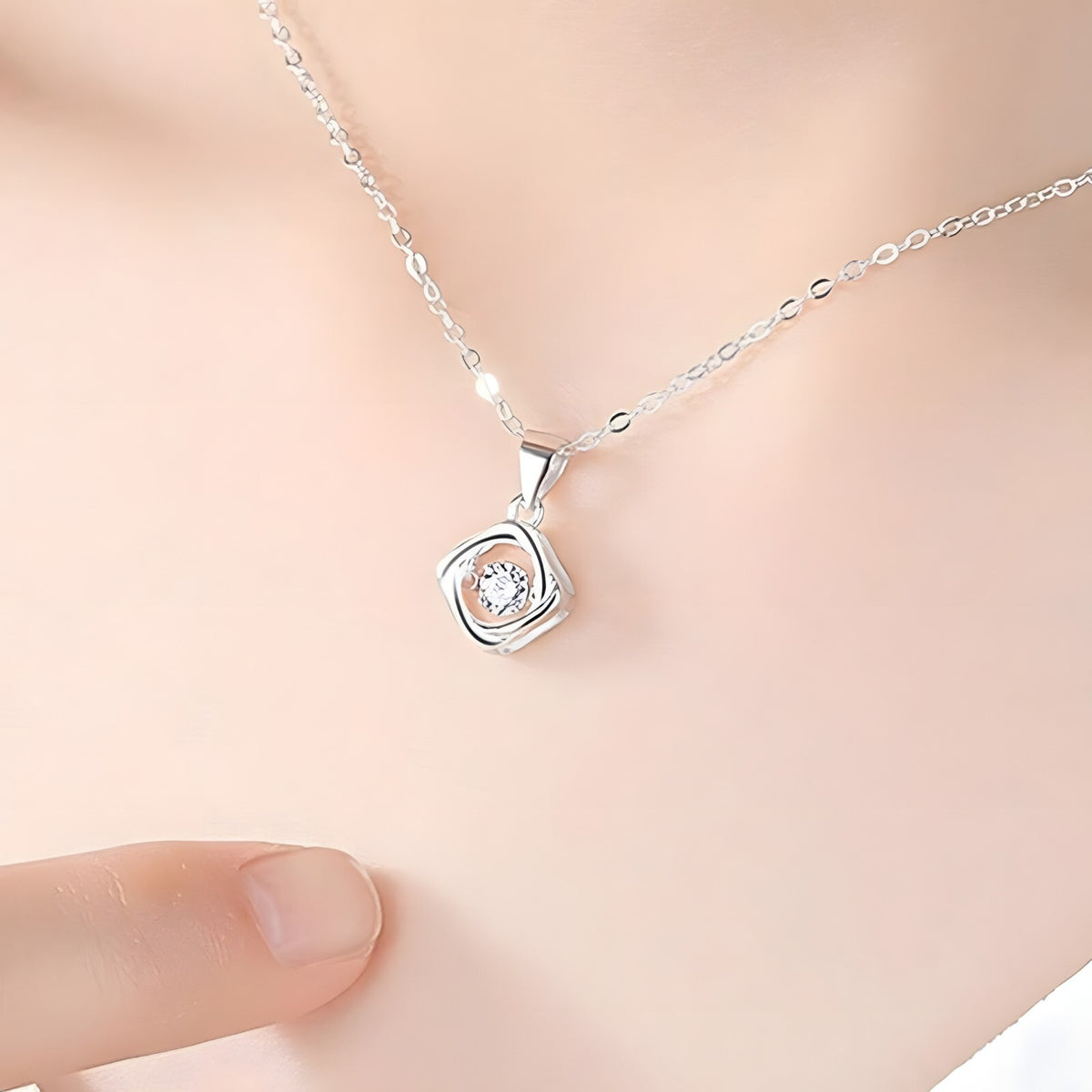 925 Sterling Silver Dancing Zircon Necklace – Twisted Pendant Charm with 5mm 274